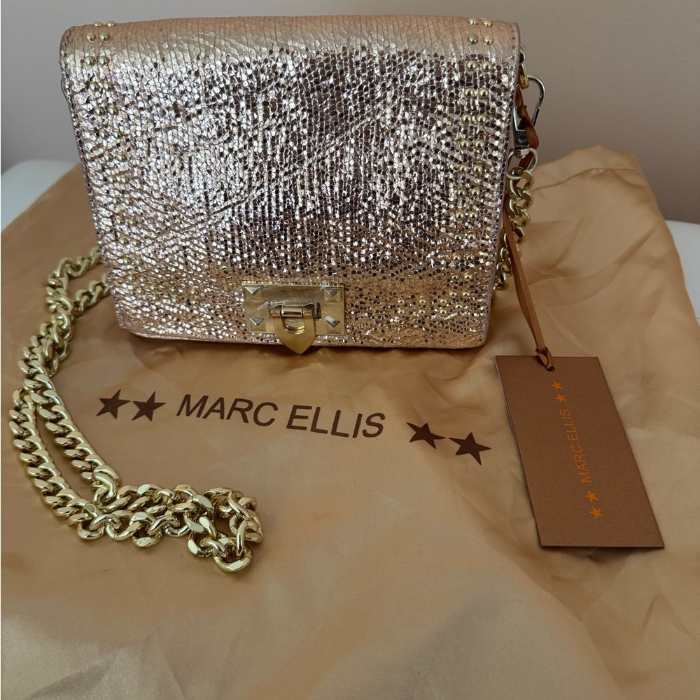 NWT.MarcEllis Gold Sparkling Bag Leather.Made in Italy.Perfect present.